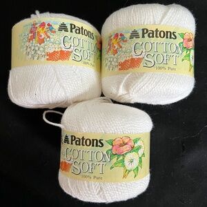 LOT of 3 Patons 100% COTTON Soft 50 g each Same Dye Lot 703 White Made U.K.